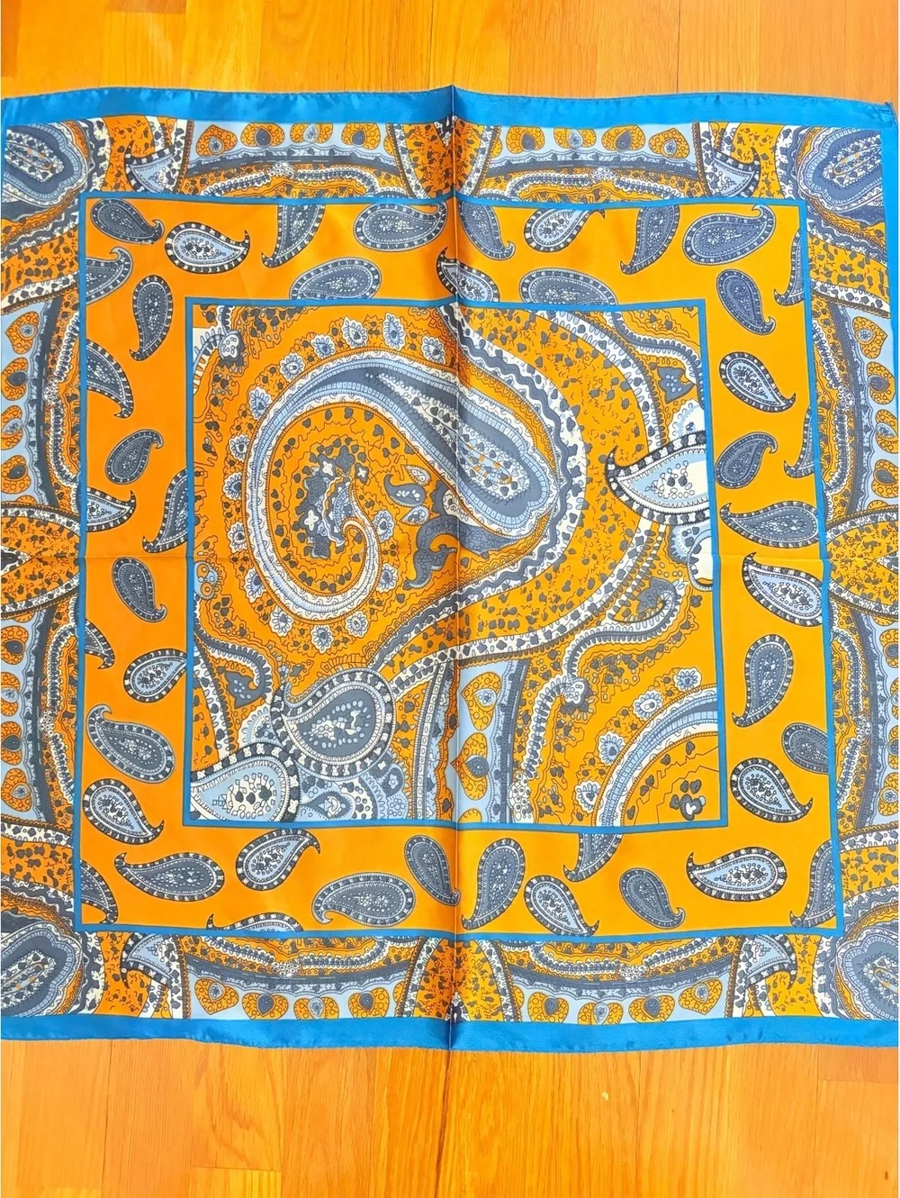 Vintage Orange and Blue Paisley Scarf – Large Square Fashion Accessory